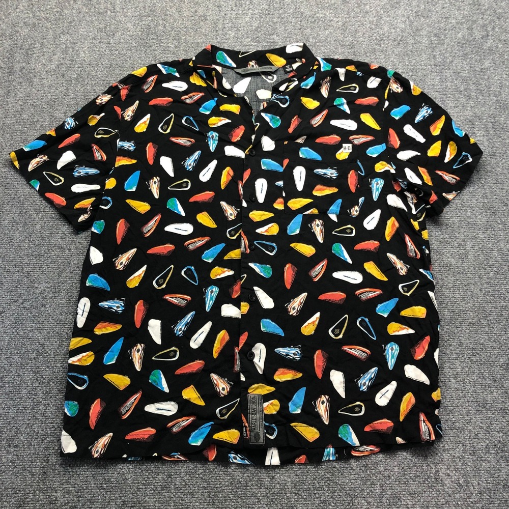 Harley-Davidson Mens XL Slim Fit Gas Tank Print Button Up Shirt Black SS